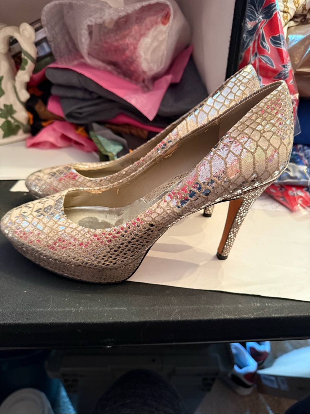 White House Black Market Metallic Gold Snakeskin Platform Pumps